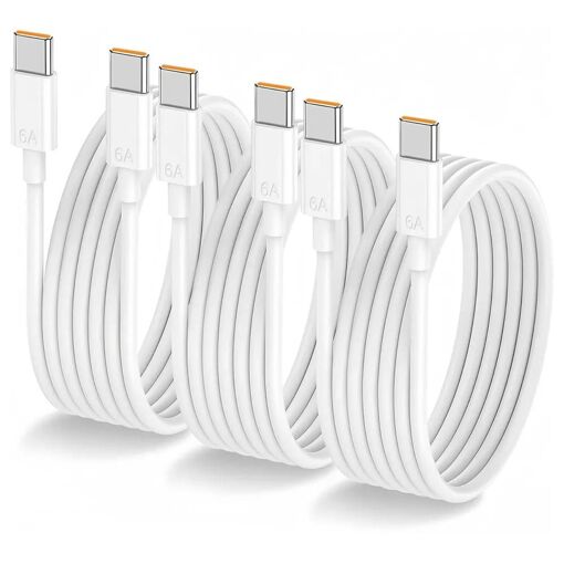 EF Connection 6A 65W USB-C Quick Charge Cable - White, 1M (3 Pack)