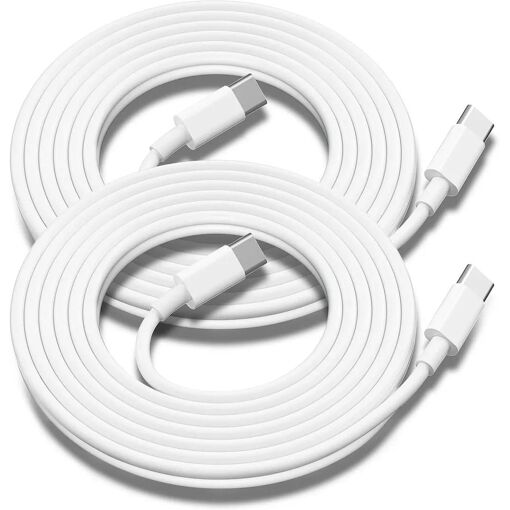 E.F.Connection 2-Pack Quick USB-C 6A 65W Cable - White 2 Meter for Samsung Galaxy S25, S24, S23