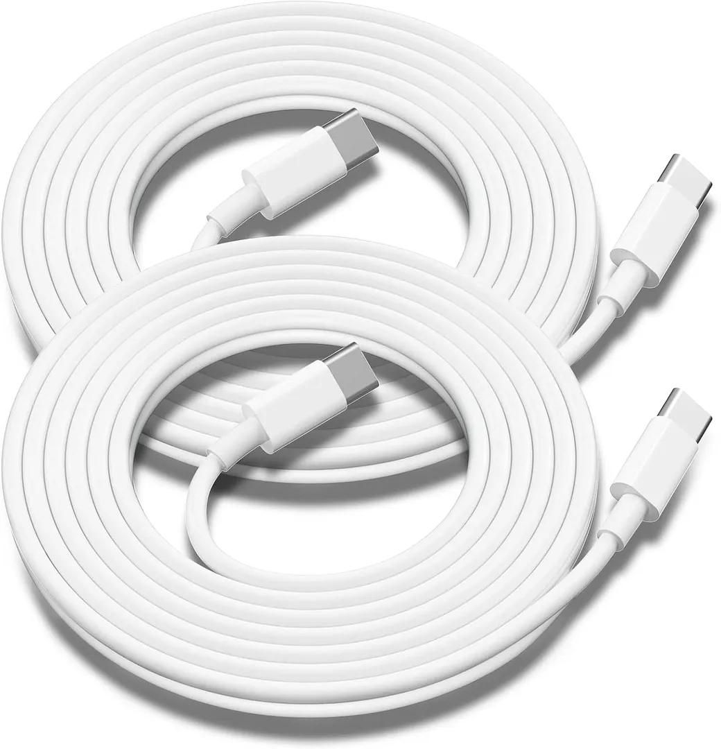E.F.Connection 2-Pack Quick USB-C 6A 65W Cable - White 2 Meter for Samsung Galaxy S25, S24, S23