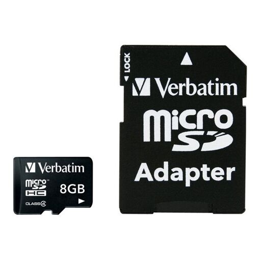 Verbatim 8GB Micro SDHC Memory Card (SD Adapter Included) - Class 4