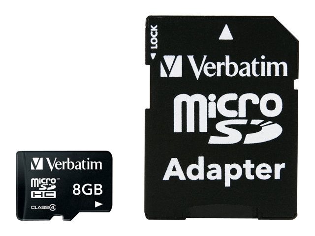 Verbatim 8GB Micro SDHC Memory Card (SD Adapter Included) - Class 4