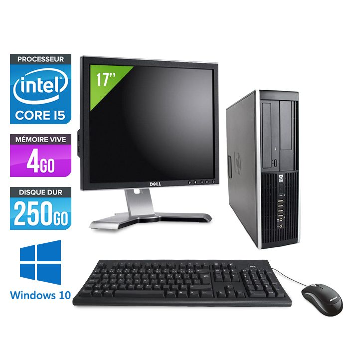 HP Elite 8100 SFF + 17-inch Display - Intel Core i5-650 / 3.2 GHz - 4GB RAM - 250GB HDD - DVDRW - Gigabit Ethernet - Windows 10 Pro