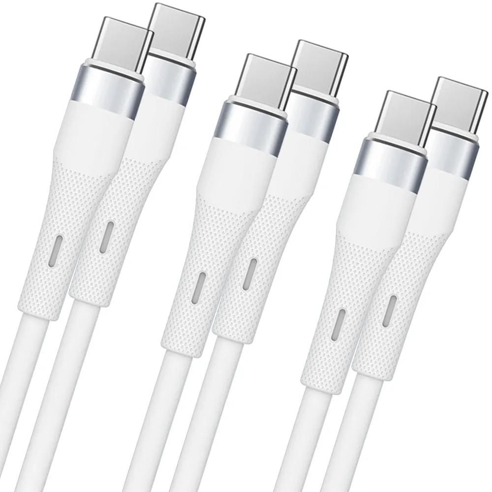 Kit de 3 cables USB-C a USB-C de 60W rápidos para Samsung, Xiaomi, Redmi, iPhone 15 y 16 - Blanco