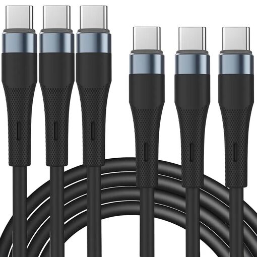 E.F.Connection 3x USB-C to USB-C Cable, 60W Fast Charger, 1m - Black
