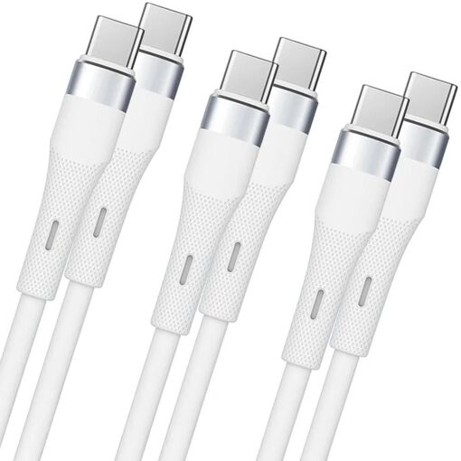 E.F.Connection 60W USB-C to USB-C Cables (3 Pack) for Samsung Galaxy A Series - White, 1 Meter