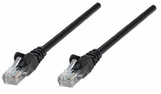 Câble de raccordement réseau Intellinet, Cat5e, 10 m, Noir, U/UTP, Contact doré, Sans crochet, Booté