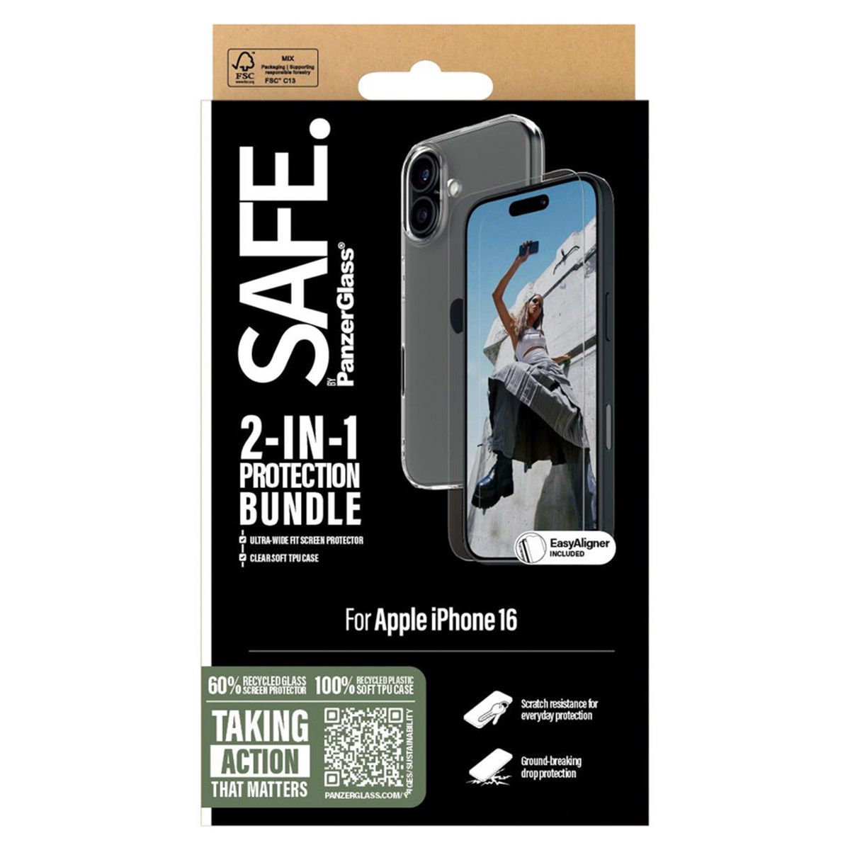 PanzerGlass 2-in-1 Clear TPU Case + Ultra-Wide Screen Protector for iPhone 16