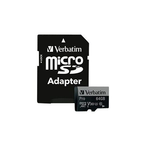 Tarjeta de memoria Verbatim PRO microSDXC - 64 GB, clase UHS 3/Clase 10, 300x/600x (incluye adaptador SD)