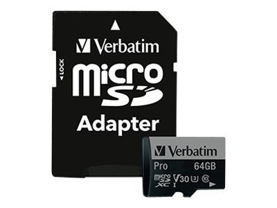 Tarjeta de memoria Verbatim PRO microSDXC - 64 GB, clase UHS 3/Clase 10, 300x/600x (incluye adaptador SD)