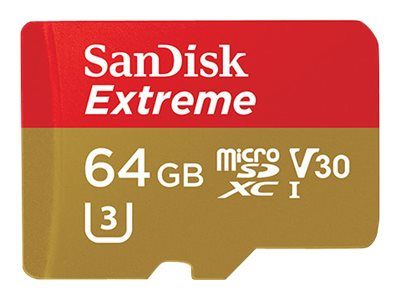 Tarjeta de memoria SanDisk Extreme microSDXC (Adaptador microSD a SD incluido) - 64 GB - Clase de vídeo V30 / UHS Clase 3 / Clase 10