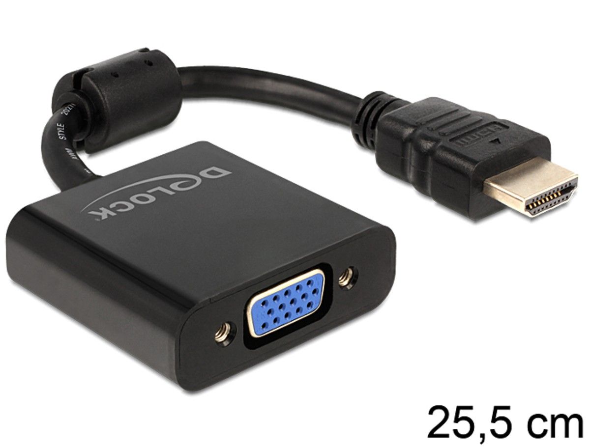Adaptateur vidéo Delock - HDMI Mascul à VGA Femelle - 25,5 cm - Noir