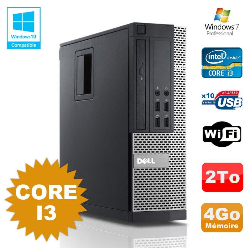 Dell Optiplex 7010 SFF Desktop - Core i3, 4GB RAM, 2000GB HDD, DVD Drive, WiFi, Windows 7 Pro