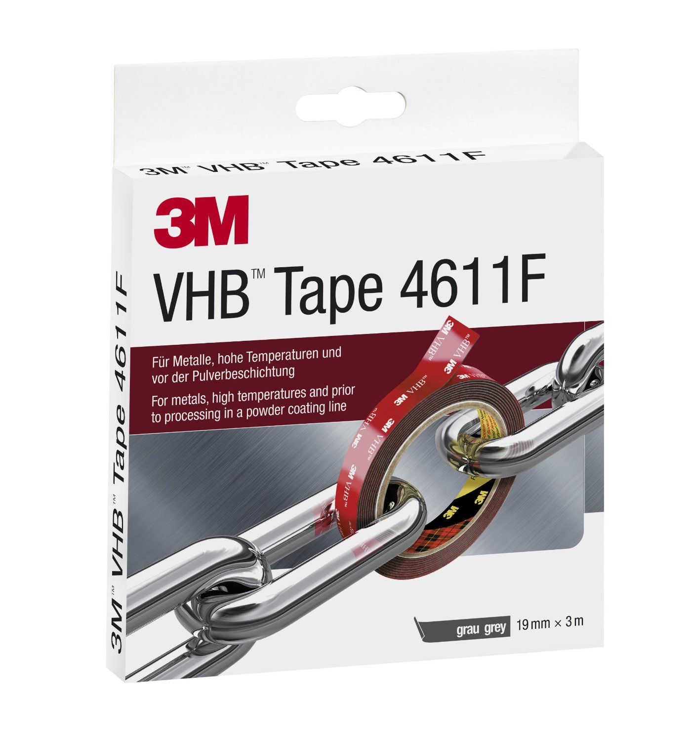 3M VHB High-Performance Double-Sided Tape 4611F, 19mm x 3m, Grey