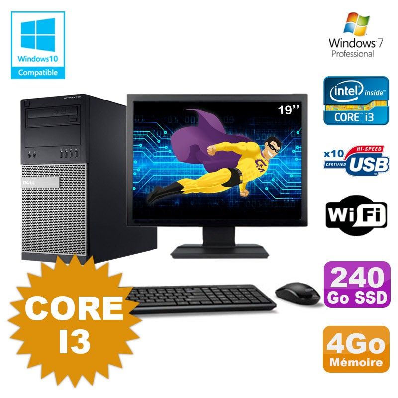 Dell Optiplex 790 Desktop PC - Core i3, 4GB RAM, 240GB SSD, DVD, WiFi, Windows 7