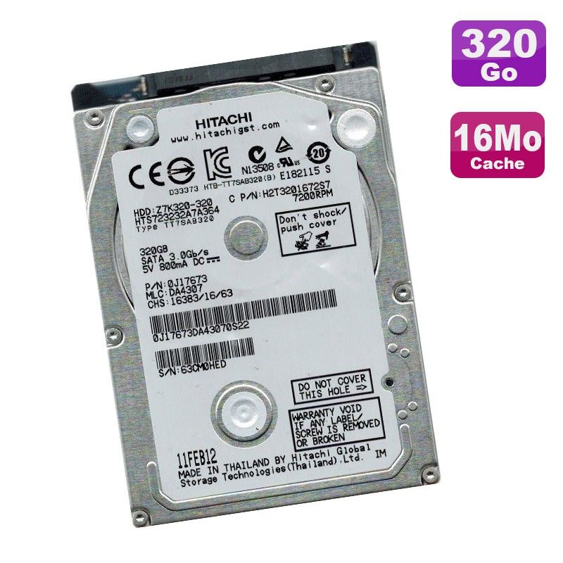 Disco duro portátil Hitachi de 2.5'', 320 GB SATA, 7200 RPM, 16 MB de caché (usado)