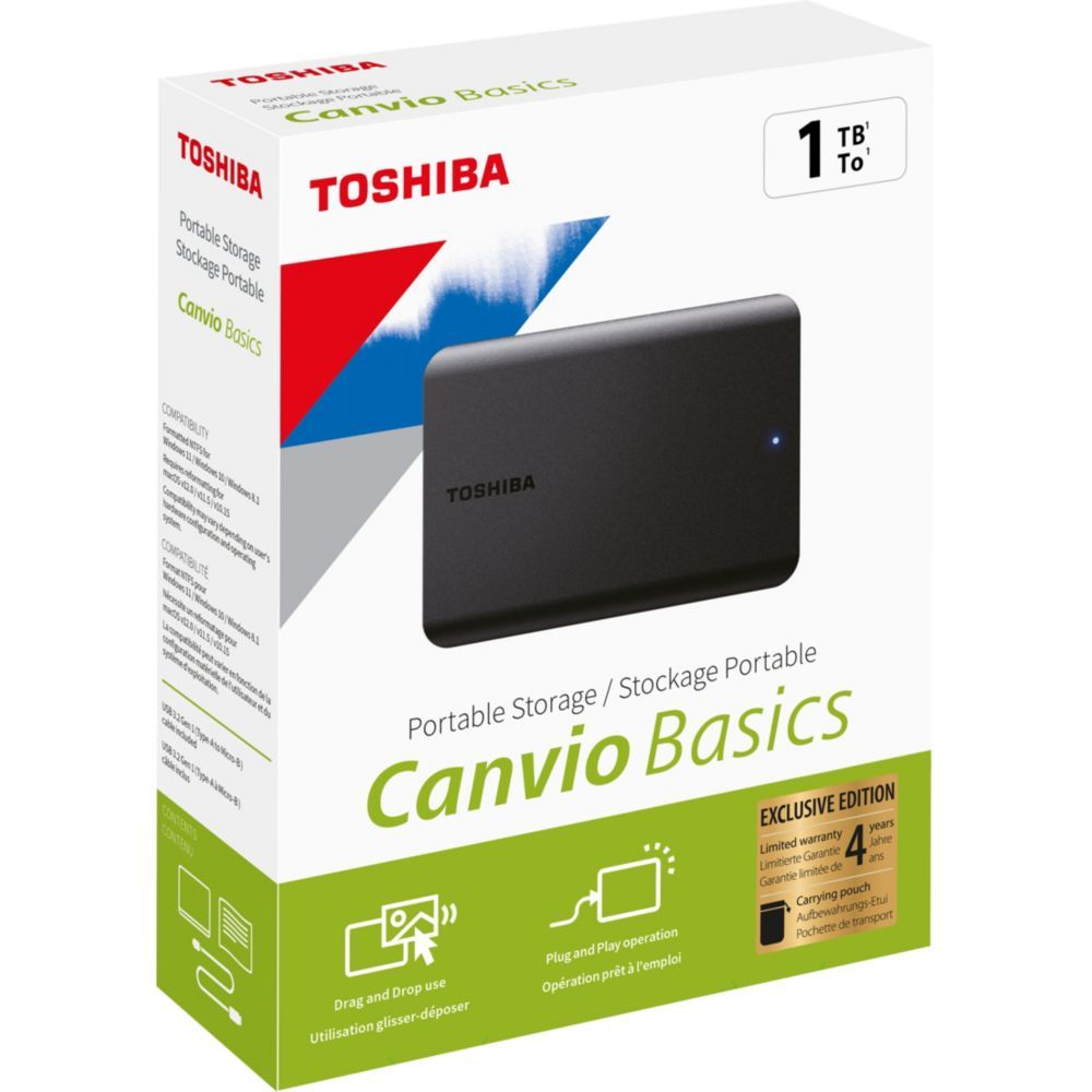 Toshiba 1TB External Hard Drive Pack with Canvio Basics Case