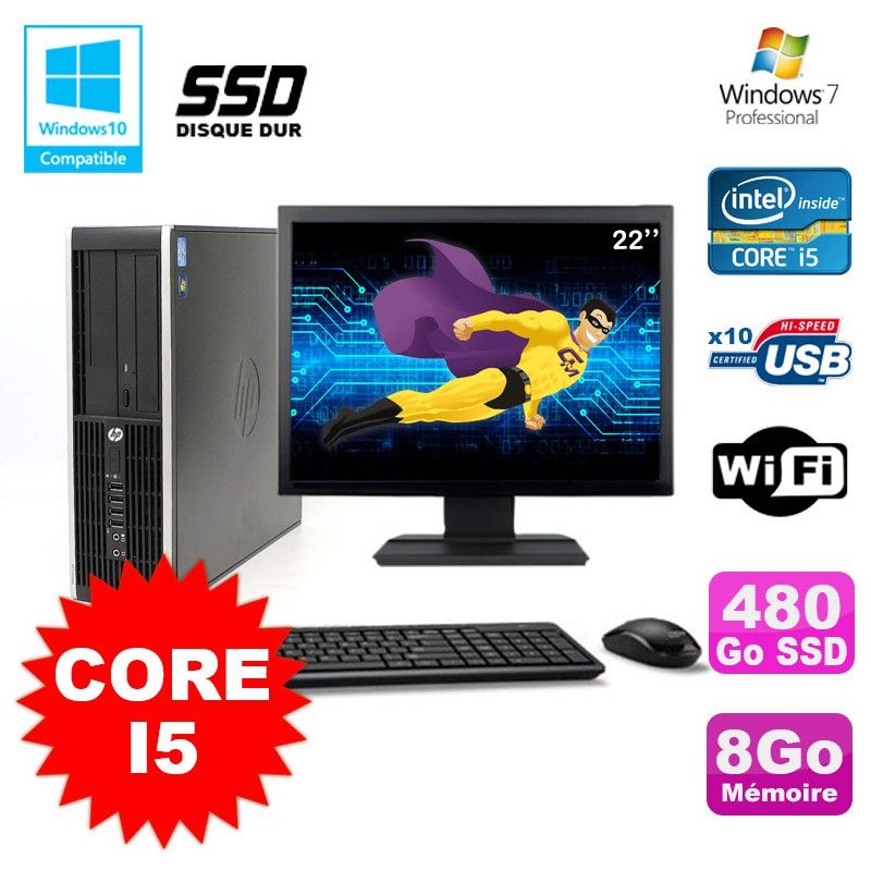 PC HP Elite 8100 SFF - Intel Core i5, 8GB RAM, 480GB SSD, Grabadora de DVD, WiFi