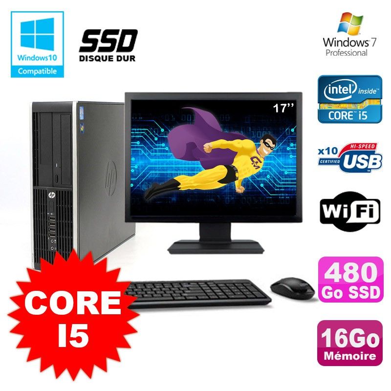 HP Elite 8100 SFF PC - Intel Core i5, 3.2GHz, 16GB RAM, 480GB SSD, DVD Burner, WiFi
