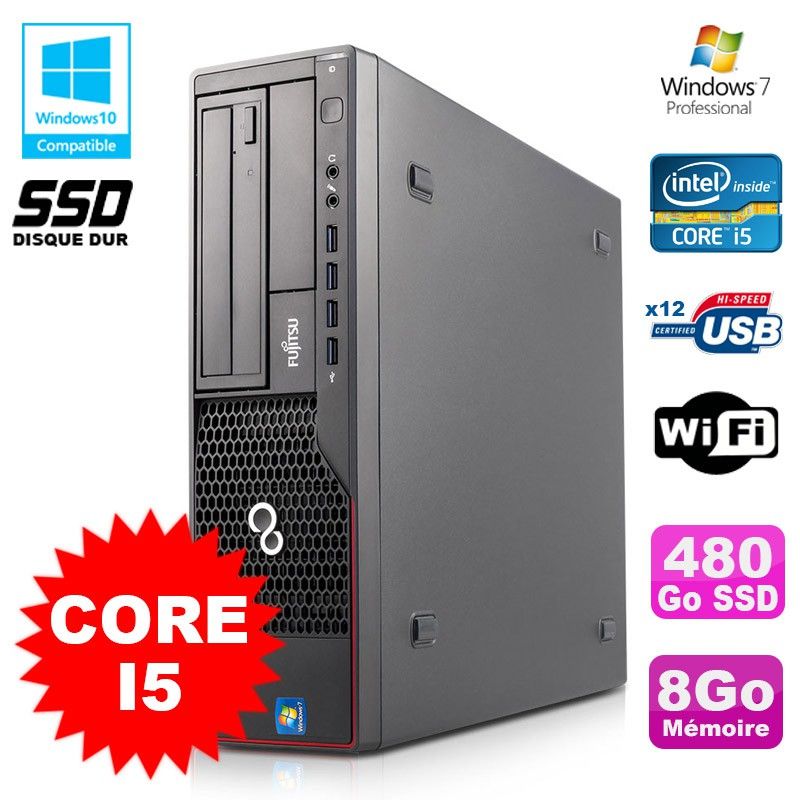 Fujitsu Esprimo E700 E90+ Core i5-2400 3.1GHz 8GB 480GB SSD DVD Writer WiFi Windows 7 Pro