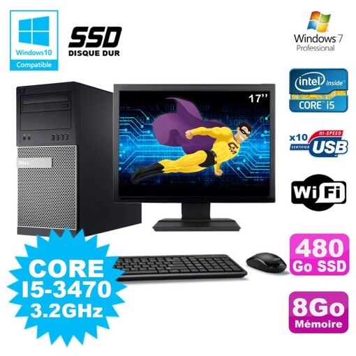 PC de escritorio Dell Optiplex 7010 - i5-3470, 8 GB de RAM, 480 GB SSD, DVD, WiFi, Windows 7 Profesional