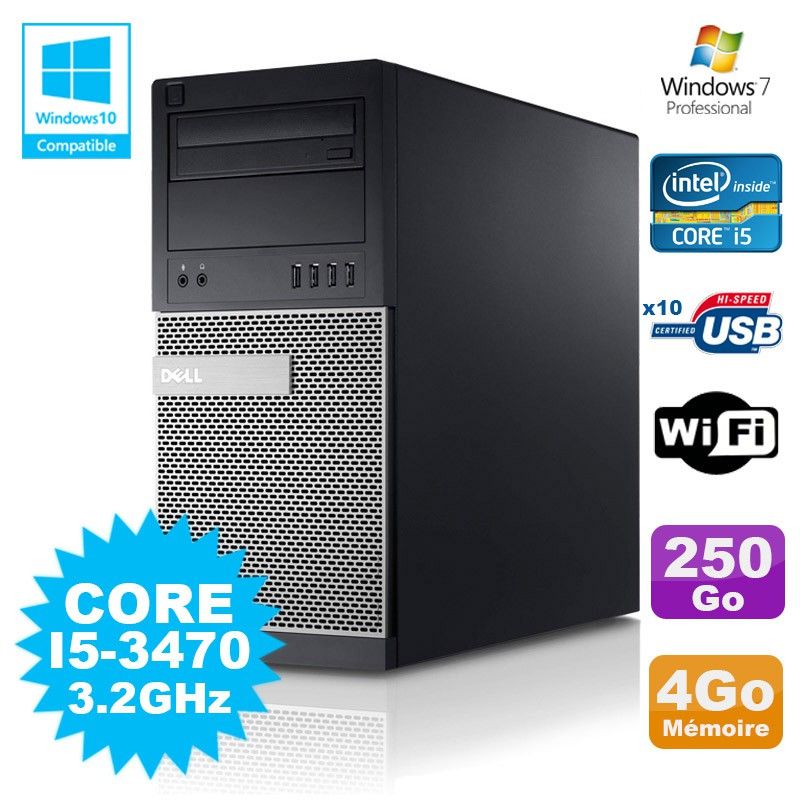 Dell Optiplex 790 Desktop PC - Intel i5-3470, 4GB RAM, 250GB HDD, DVD Drive, WiFi, Windows 7 Pro