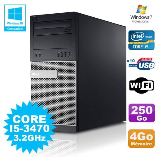 PC de escritorio Dell Optiplex 790 - Procesador Intel i5-3470, 4GB de RAM, disco duro de 250GB, unidad de DVD, WiFi, Windows 7 Profesional
