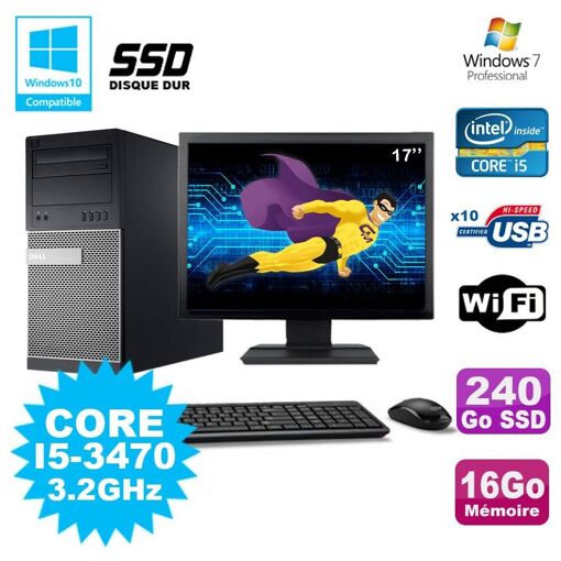 PC de escritorio Dell Optiplex 790 - i5-3470, 16 GB de RAM, 240 GB SSD, DVD, WiFi, Windows 7 + Pantalla de 17"