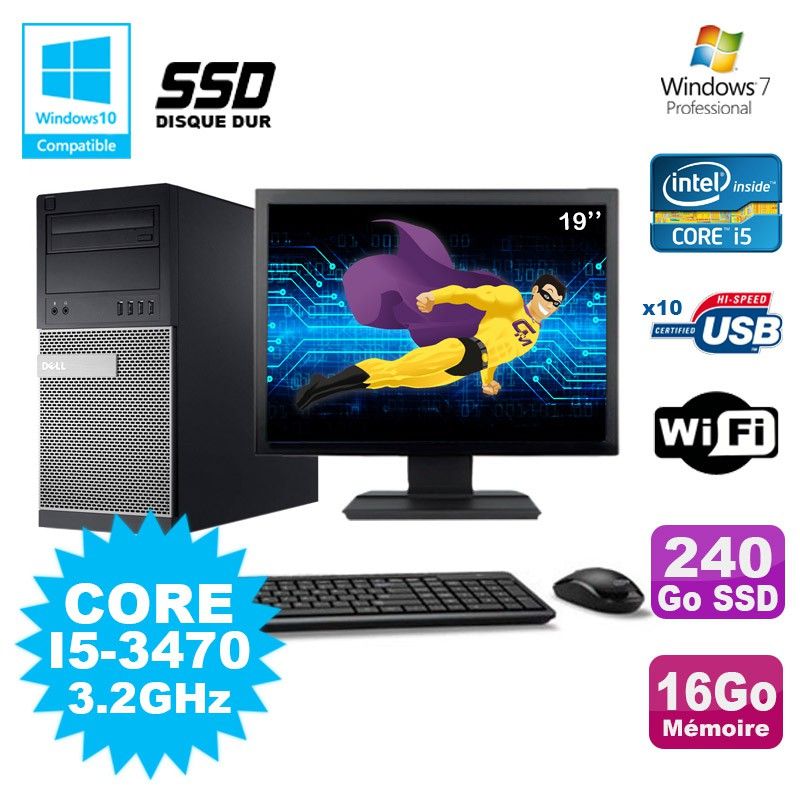 Dell Optiplex 790 Desktop PC - Intel Core i5-3470, 16GB RAM, 240GB SSD, DVD Drive, WiFi, Windows 7