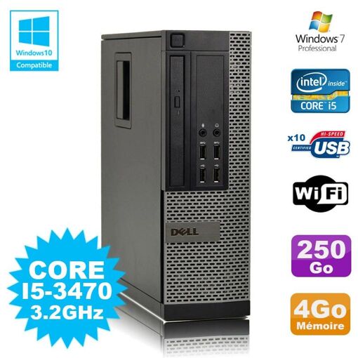 PC de escritorio Dell Optiplex 790 SFF - Procesador Intel Core i5-3470, 4GB RAM, 250GB HDD, WiFi, Windows 7 Profesional