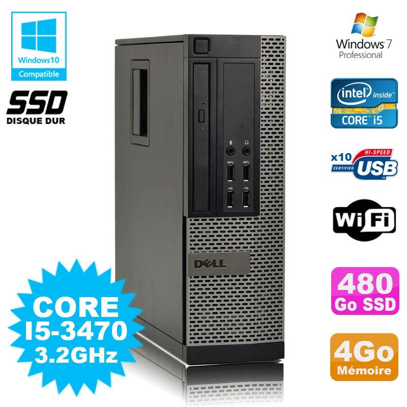 Dell Optiplex 790 SFF - Core i5, 3.2GHz, 4GB RAM, 480GB SSD, WiFi, Windows 7 Pro