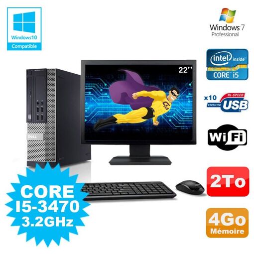 PC de escritorio Dell Optiplex 790 SFF - Procesador Intel Core i5-3470, 4GB de RAM, 2TB HDD, WiFi, Windows 7 Profesional + Monitor de 22"