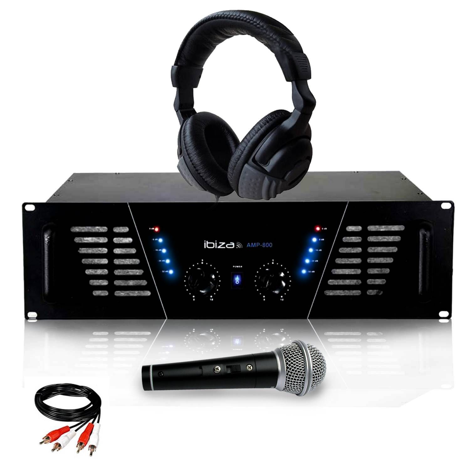 Ibiza Sound Amplifier AMP-800 with Headphones, Microphone, and RCA Cable