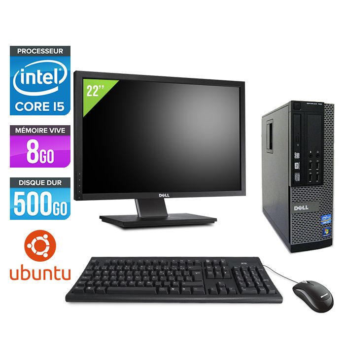 Dell Optiplex 790 SFF Desktop Computer + 22' Screen - Intel Core i5-2400 / 3.10 GHz - 8GB RAM - 500GB HDD - DVD - Gigabit Ethernet - Ubuntu/Linux