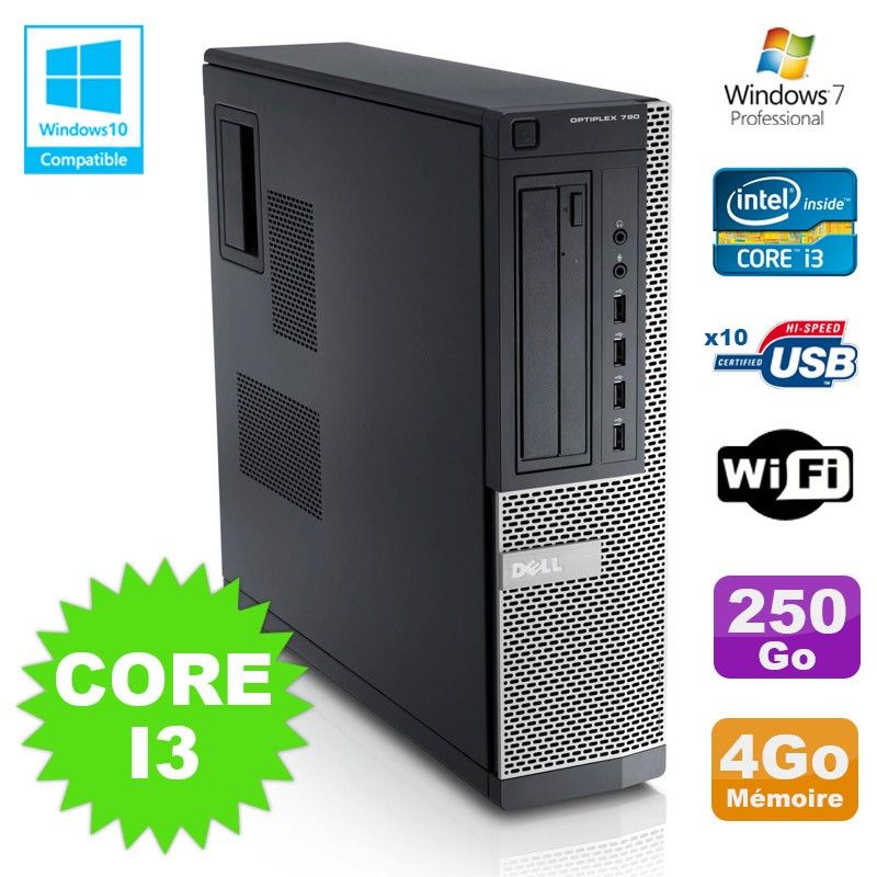 Dell Optiplex 790 DT Desktop - Intel Core i3-2120, 4GB RAM, 250GB HDD, DVD, WiFi, Windows 7