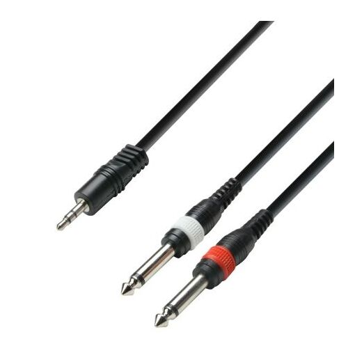 Cable de audio Adam Hall K3YWPP0100 - 3,5 mm estéreo a 2 x 6,35 mm mono - 1 m