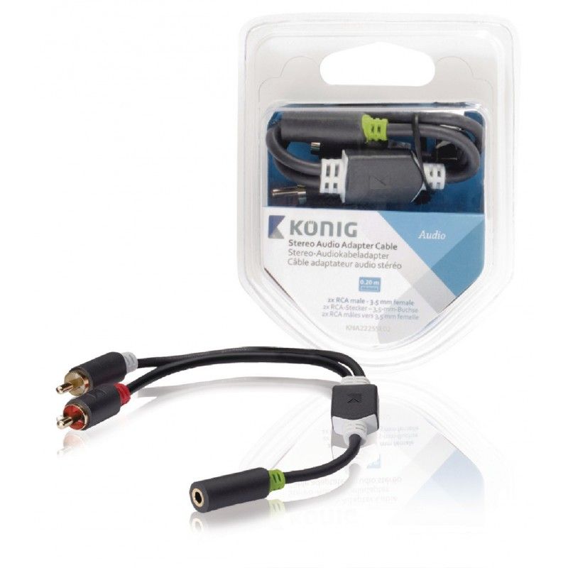 Adaptateur audio König - mini-prise stéréo de 3,5 mm femelle vers RCA mâle x 2 - 20 cm - gris, anthracite