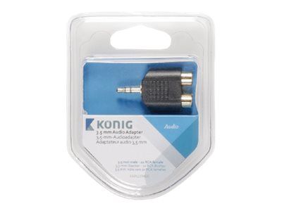 Adaptateur audio König - Mini-jack stéréo 3,5 mm mâle vers RCA femelle x 2 - Gris anthracite