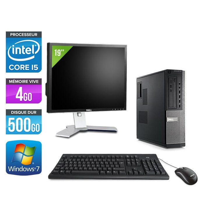 Ordinateur de bureau Dell Optiplex 790 + Écran 19'' - Processeur Intel Core i5-2400 / 3,1 GHz - 4 Go RAM - Disque dur 500 Go - Lecteur DVD - Ethernet Gigabit - Windows 7 Professionnel