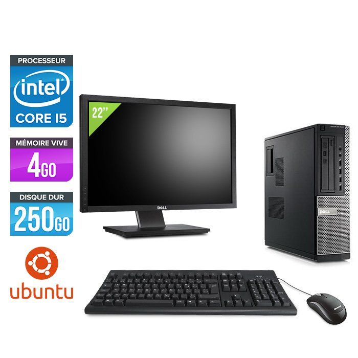 Dell Optiplex 790 Desktop PC + 22'' Monitor - Intel Core i5-2400 / 3.10 GHz - 4GB RAM - 250GB HDD - DVD - Gigabit Ethernet - Ubuntu/Linux
