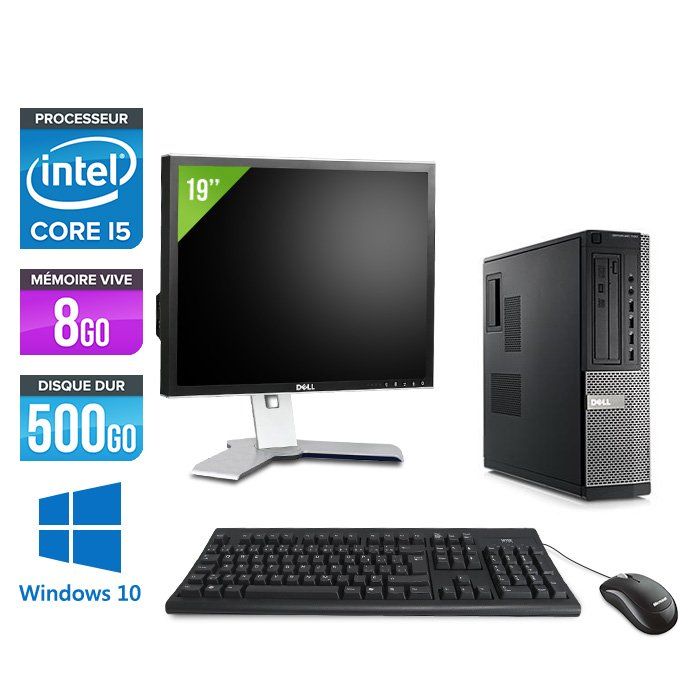 Dell Optiplex 790 Desktop PC + 19" Screen - Intel Core i5-2400 / 3.10 GHz - 8GB RAM - 500GB HDD - DVD - Gigabit Ethernet - Windows 10 Pro