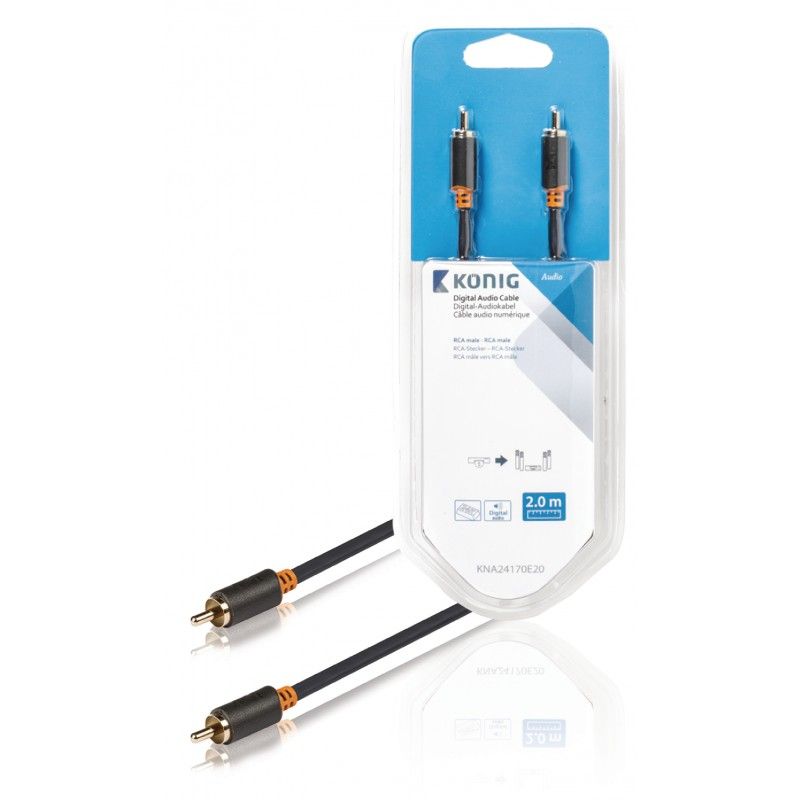 König Digital RCA Audio Cable M - M, 2.00m, Charcoal Grey