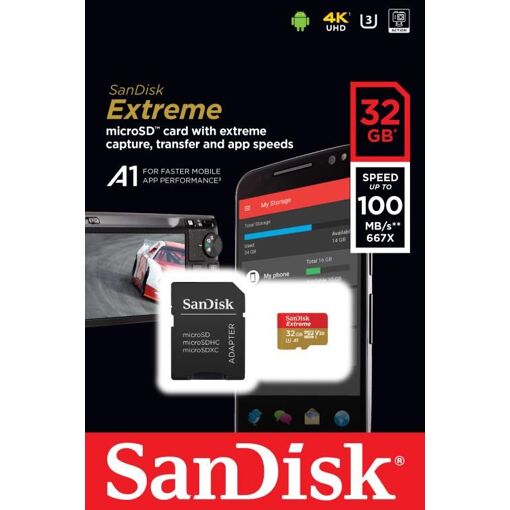 SanDisk Extreme PLUS Flash Memory Card - 32GB MicroSDHC with Adapter (Class 10, V30 Video, UHS-I U3)