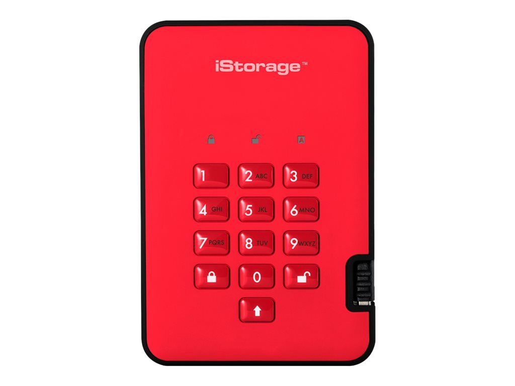 iStorage diskAshur² - 2TB Encrypted External Hard Drive - USB 3.1 Gen 1 - 5400 RPM - 8MB Cache - AES 256-bit, FIPS 197 - Crimson Red - TAA Compliant