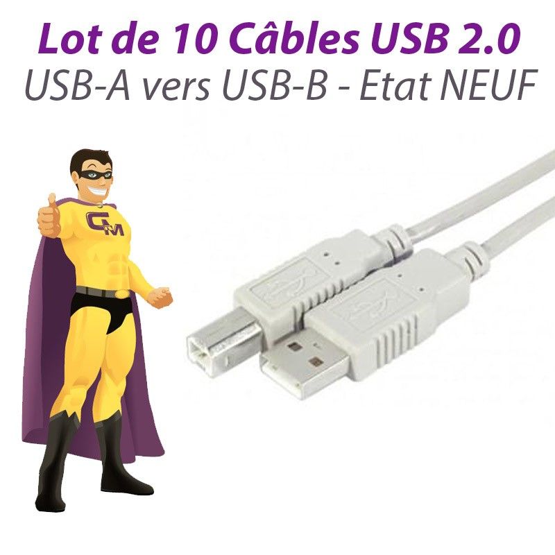 N.C. USB 2.0 A/B Cables (10 Pack) - 3m, Grey