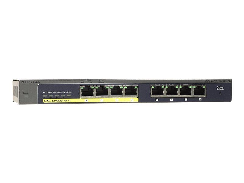 Netgear GS108PEv3 - Managed Switch - 4x Gigabit Ethernet (PoE) + 4x 10/100/1000 - Desk/Wall Mount - PoE (53W)