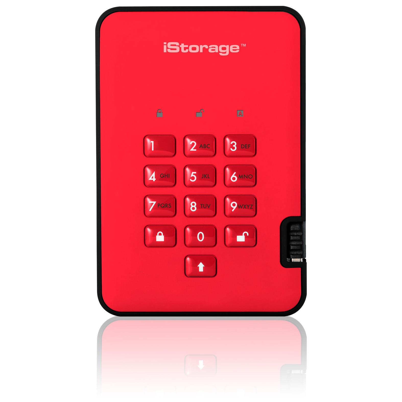 iStorage diskAshur² - SSD chiffré de 1 To - Disque dur externe portable - USB 3.1 - Rouge passion