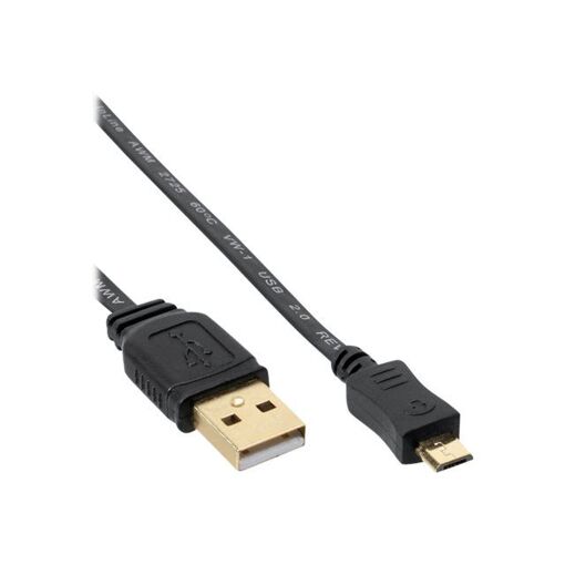 INTOS ELECTRONIC InLine USB Cable - Micro-USB B to USB A - 1m - Flat - Black