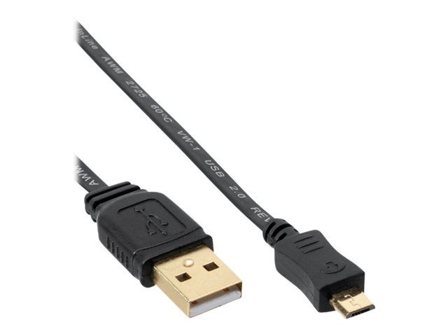 INTOS ELECTRONIC InLine USB Cable - Micro-USB B to USB A - 1m - Flat - Black