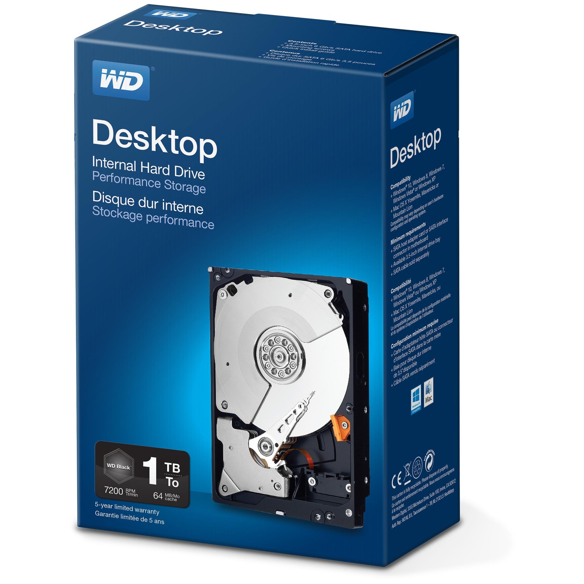 Western Digital Desktop Performance 1TB Internal Hard Drive - 3.5" SATA 6Gb/s, 7200 RPM, 64MB Cache