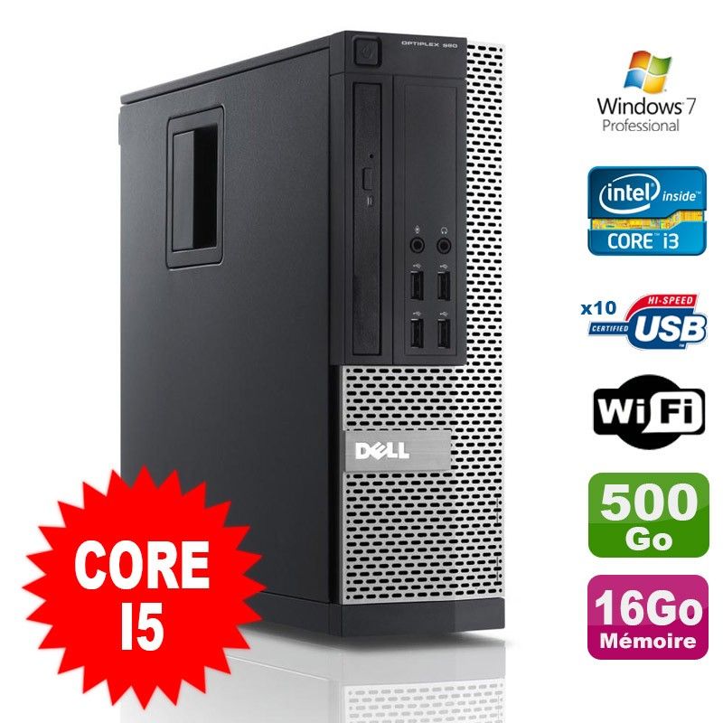 Dell Optiplex 990 SFF Desktop - Intel Core i5-2400, 16GB RAM, 500GB HDD, DVD Drive, WiFi, Windows 7 Pro